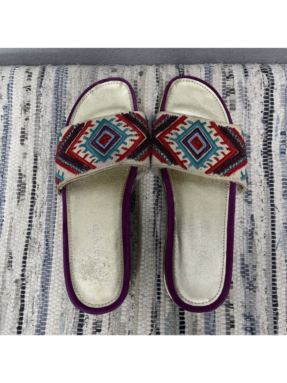 Donald Pliner Womens Purple & Gold Embellished Sandals Beaded Aztec Design 8 - Picture 10 of 10